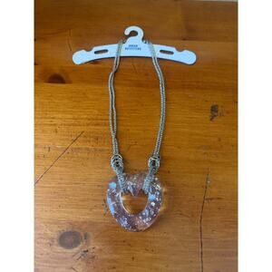 Urban Outfitters Resin Heart Pendant Necklace Statement Clear Iridescent NWT